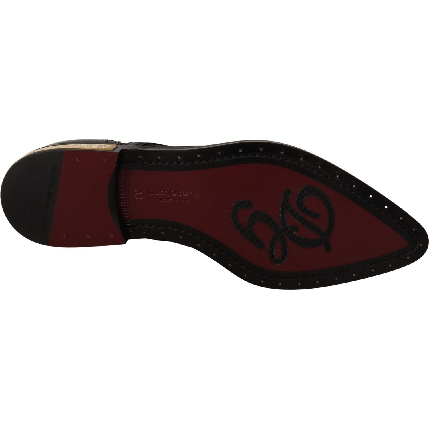 Dolce & Gabbana Black Leather Broques Sheer Wingtip Shoes