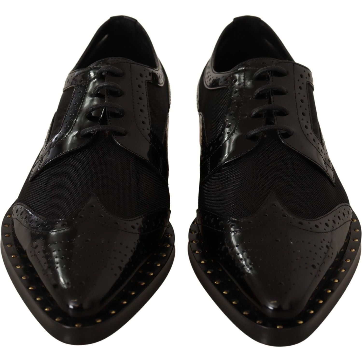 Dolce & Gabbana Black Leather Broques Sheer Wingtip Shoes