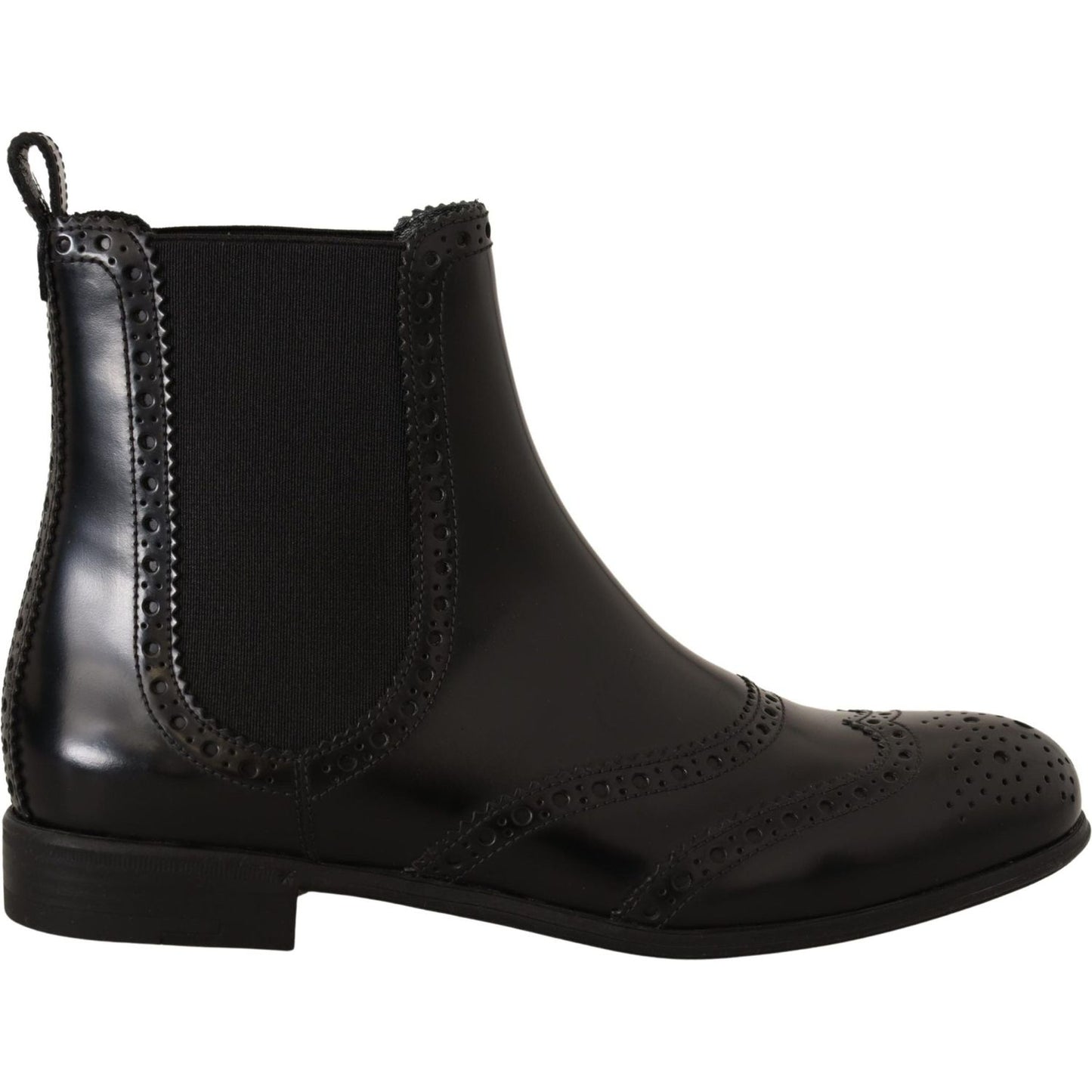 Dolce & Gabbana Black Leather Ankle High Flat Boots Shoes
