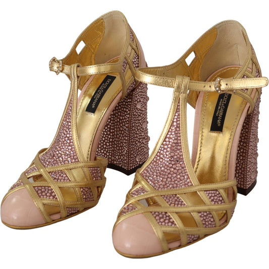 Dolce & Gabbana Silk-Infused Leather Crystal Pumps in Pink Gold LA9011-35