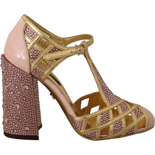 Dolce & Gabbana Silk-Infused Leather Crystal Pumps in Pink Gold LA9011-35