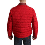 Dolce & Gabbana Red Brocade Bomber Gold Crown Logo Coat Jacket