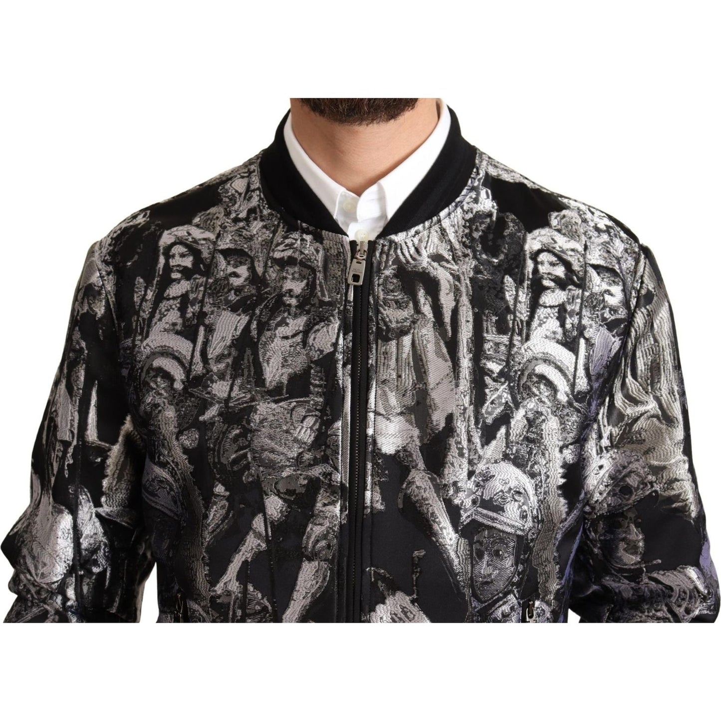 Dolce & Gabbana Black Silver Puppi Motive Bomber Jacket