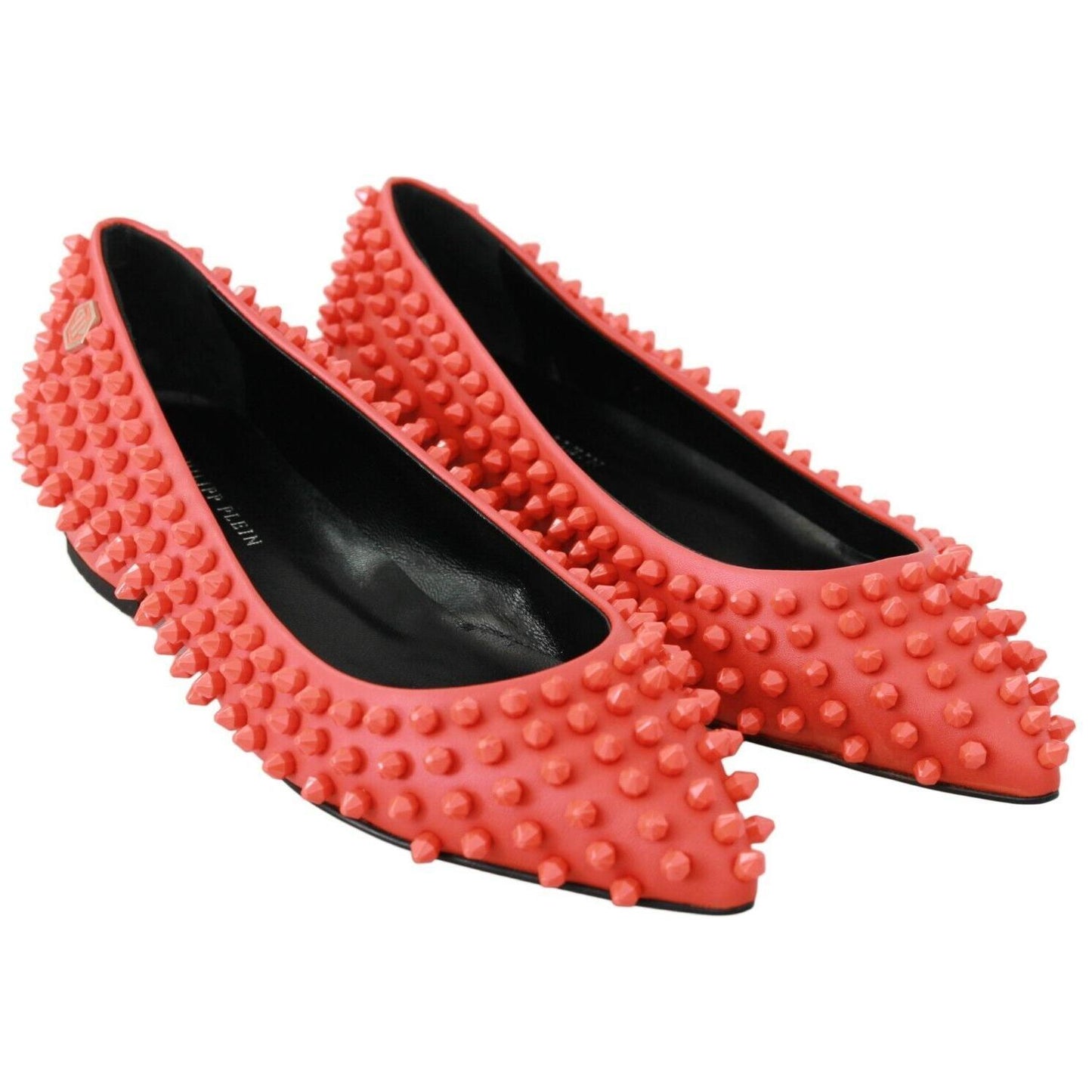 Philipp Plein Orange Leather Ballerina WHAT I DO Flats Shoes WOMAN FLAT SHOES