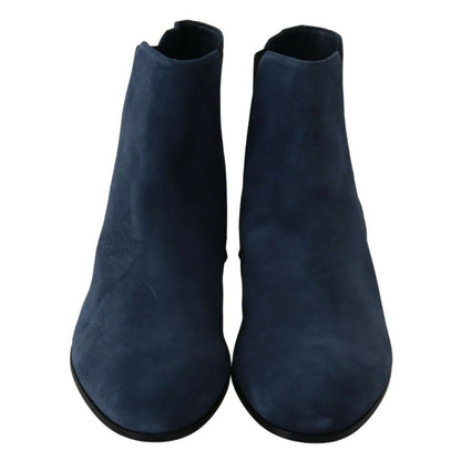 Dolce & Gabbana Blue Suede Embellished Studded Boots Shoes