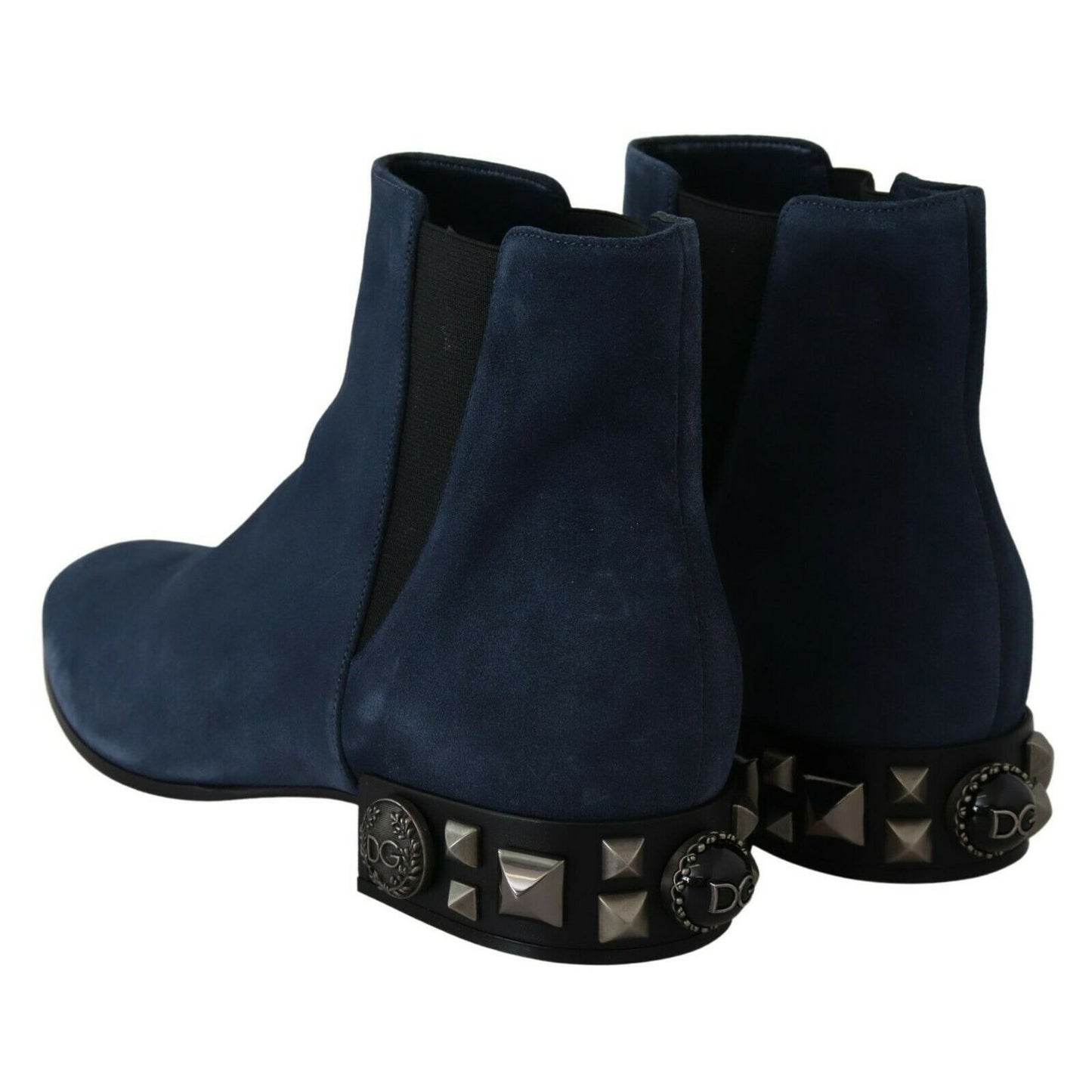 Dolce & Gabbana Blue Suede Embellished Studded Boots Shoes