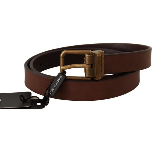 Dolce & Gabbana Brown Leather Rustic Buckle Cintura Belt