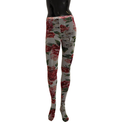Dolce & Gabbana White Floral Print Stockings Nylon Tights Dolce & Gabbana