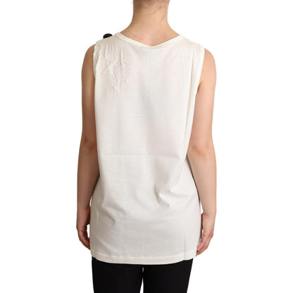 Dolce & Gabbana White Dog Floral Print Embellished T-shirt