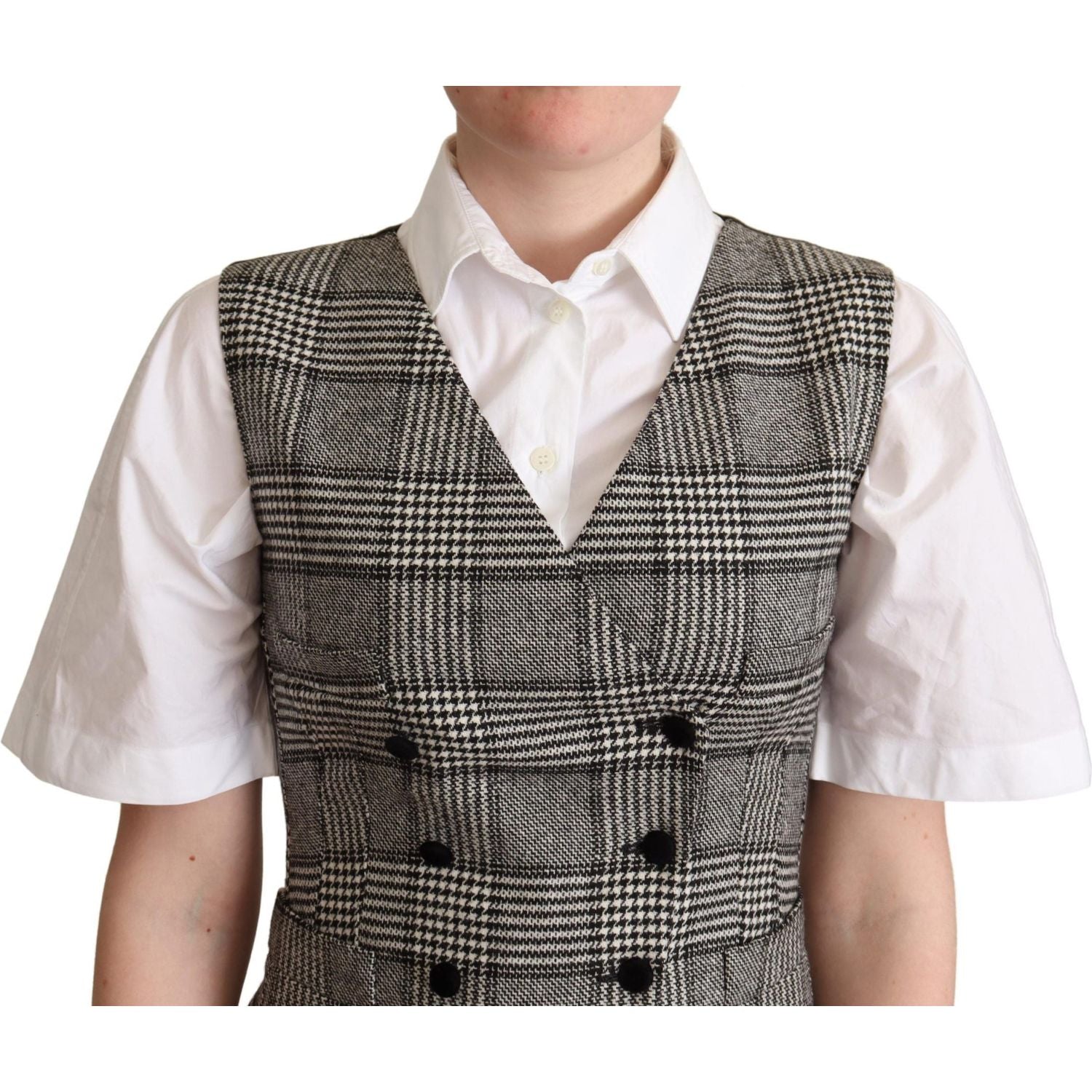Dolce & Gabbana Gray Checkered Sleeveless Waistcoat Vest