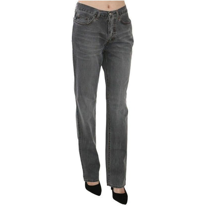 Just Cavalli Gray Washed Mid Waist Straight Denim Pants Jeans