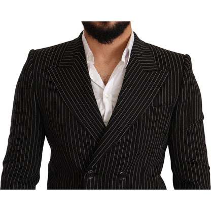 Dolce & Gabbana Black White Striped Slim Fit Coat Blazer