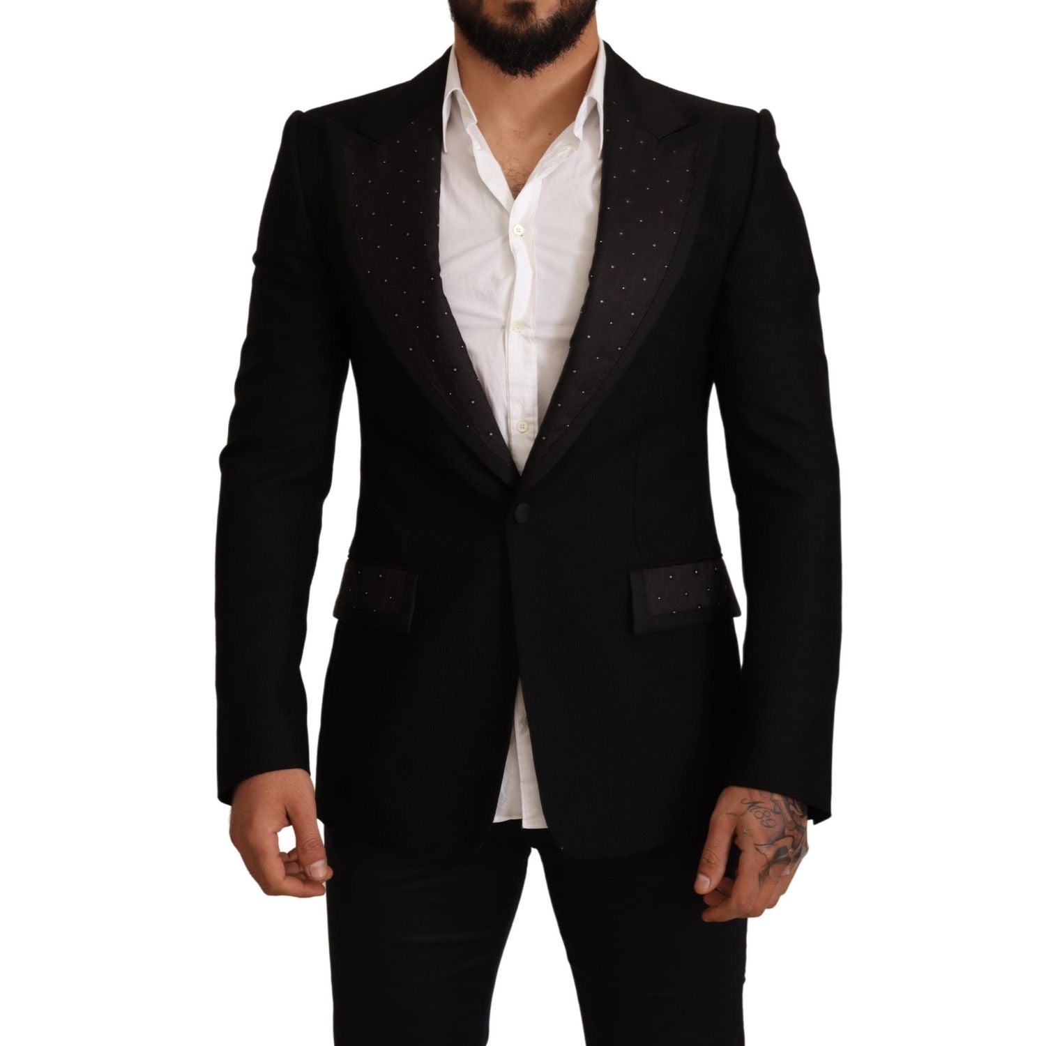 Dolce & Gabbana Black Wool Slim Fit Coat Blazer Jacket