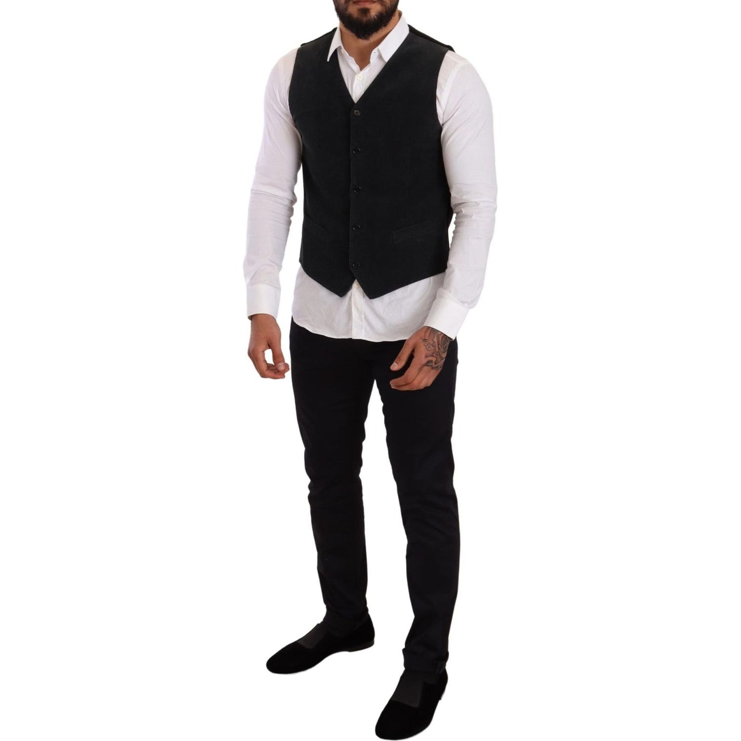 Dolce & Gabbana Black Cotton Single Breasted Waistcoat Vest Jacket