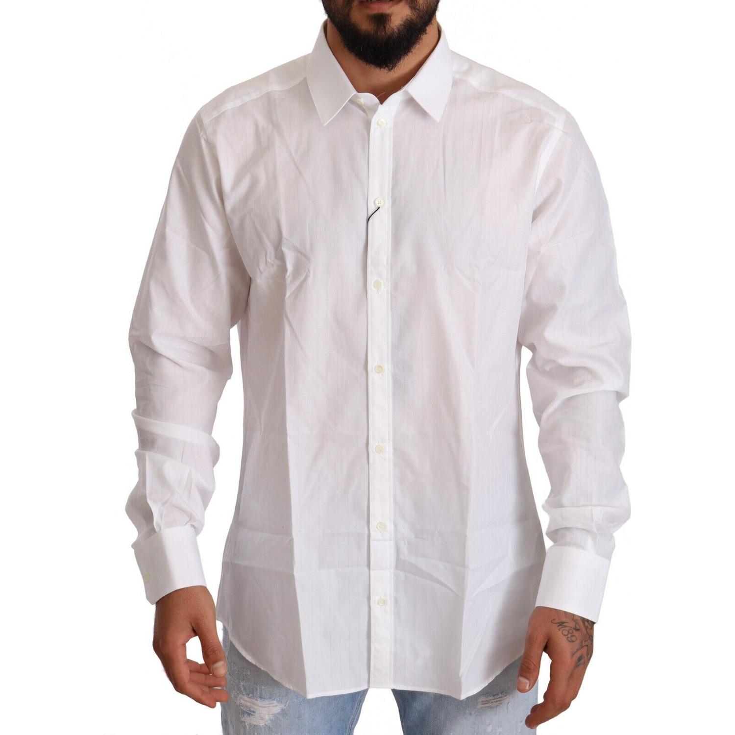 Dolce & Gabbana White Cotton Slim Fit Men MARTINI Shirt