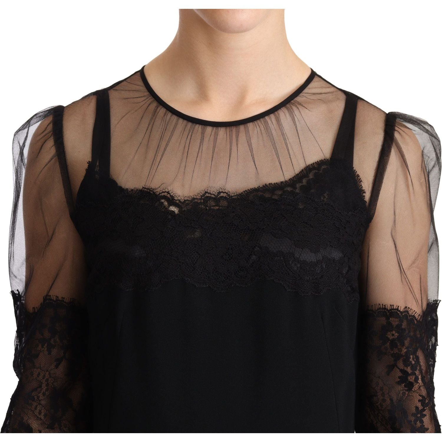 Dolce & Gabbana Black Sheer Floral Lace Crystal Maxi Dress