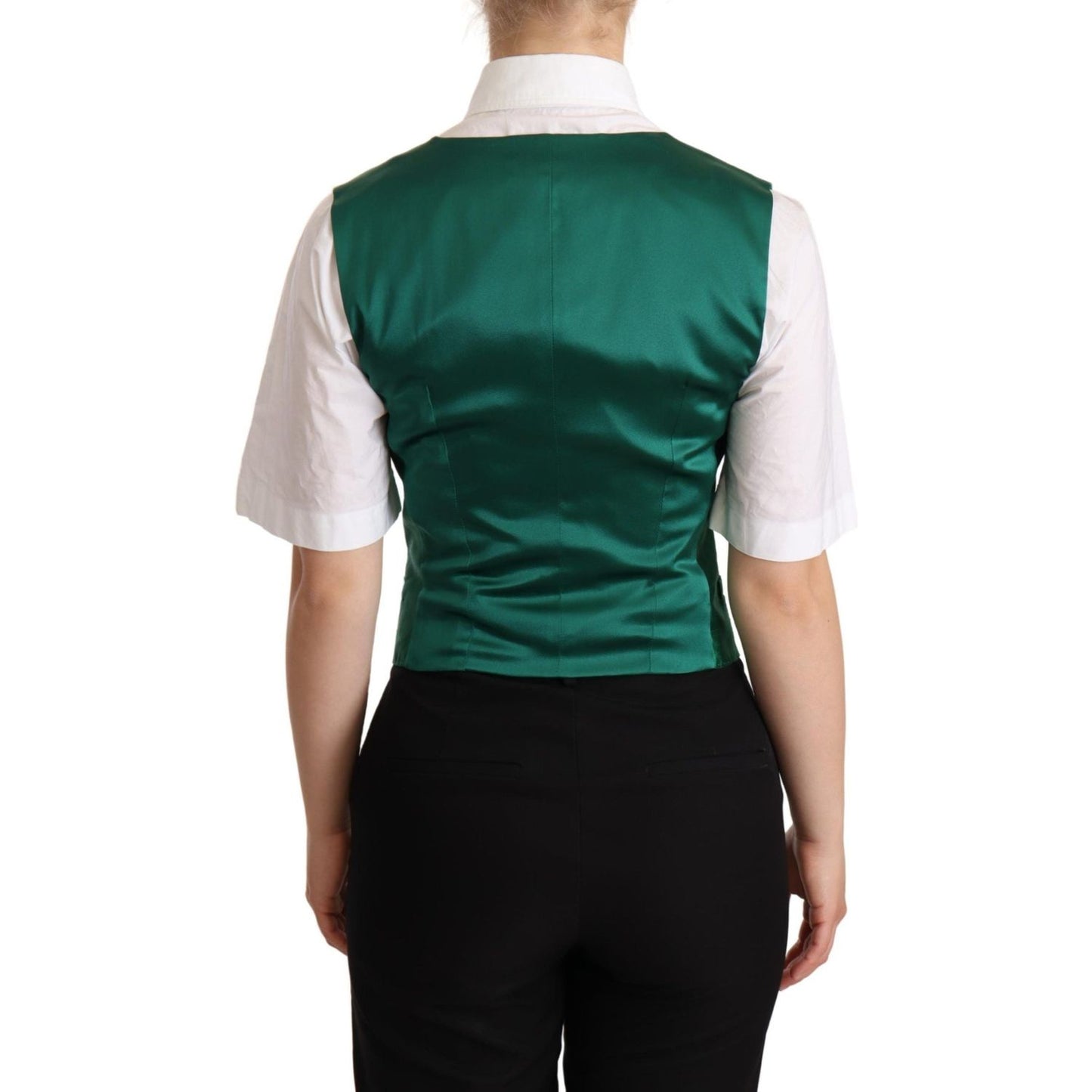 Dolce & Gabbana Green Silk Satin Sleeveless Waistcoat Vest Vest Jacket