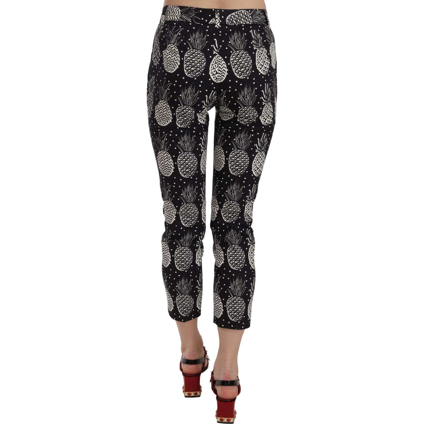 Dolce & Gabbana Black Pineapple Print Skinny Capri Pants Jeans & Pants