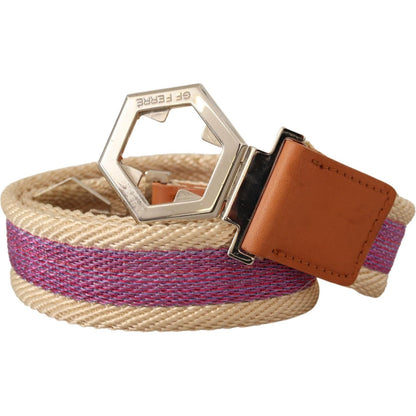 GF Ferre Multicolor Leather Silver Hexagon Logo Buckle Belt WOMAN BELTS