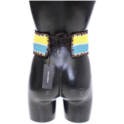 Dolce & Gabbana Yellow Striped Wide Waist Raffia Belt MAN BELTS