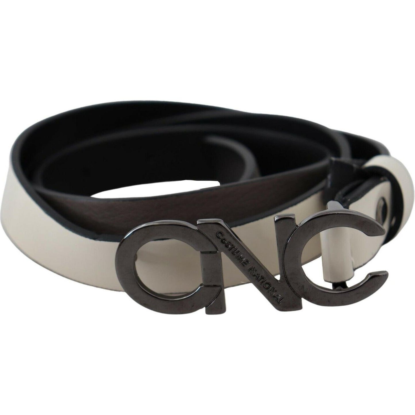 Costume National White Black Leather Letter Logo Buckle Belt WOMAN BELTS