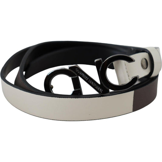 Costume National White Black Leather Letter Logo Buckle Belt WOMAN BELTS