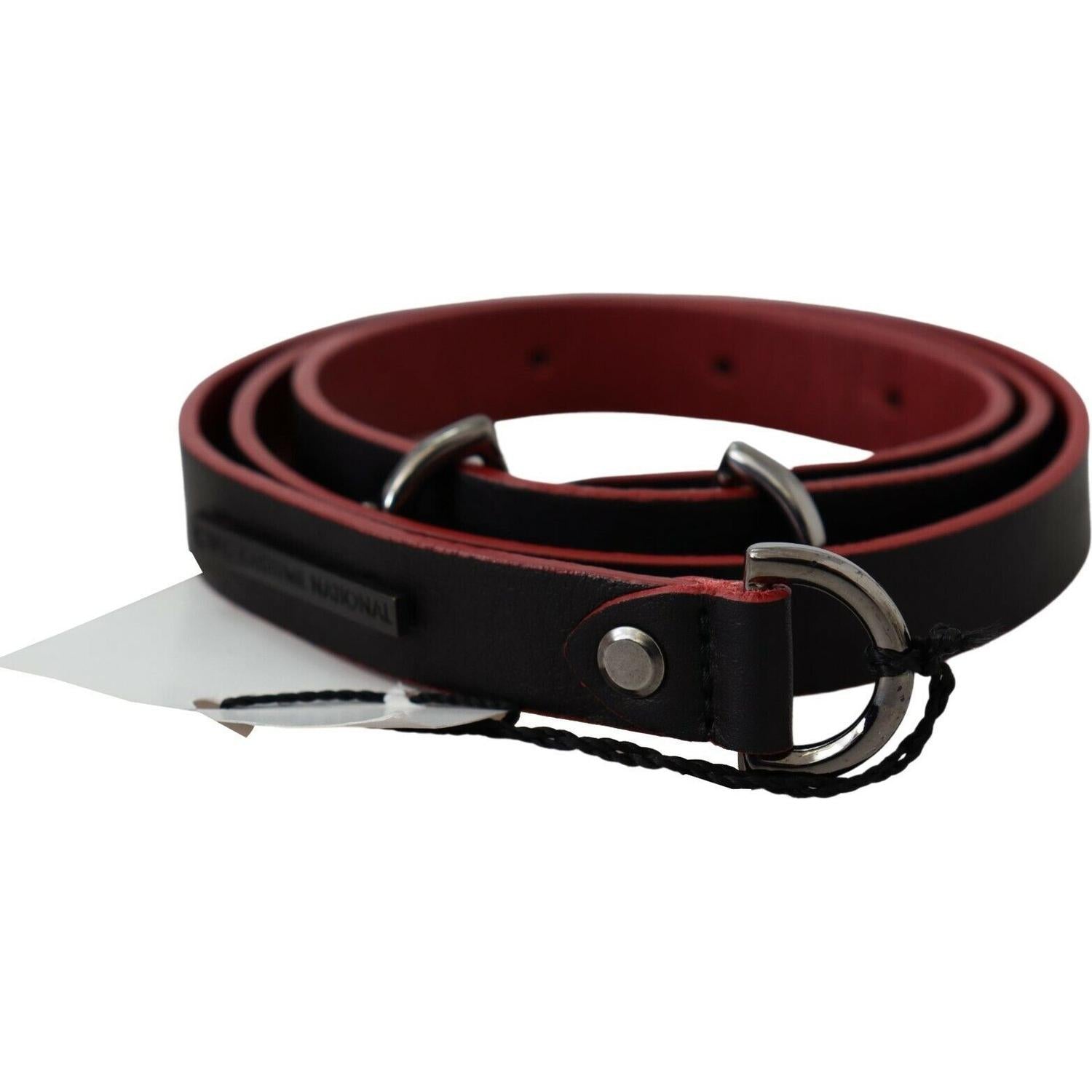 Costume National Black Red Skinny Leather Logo Belt