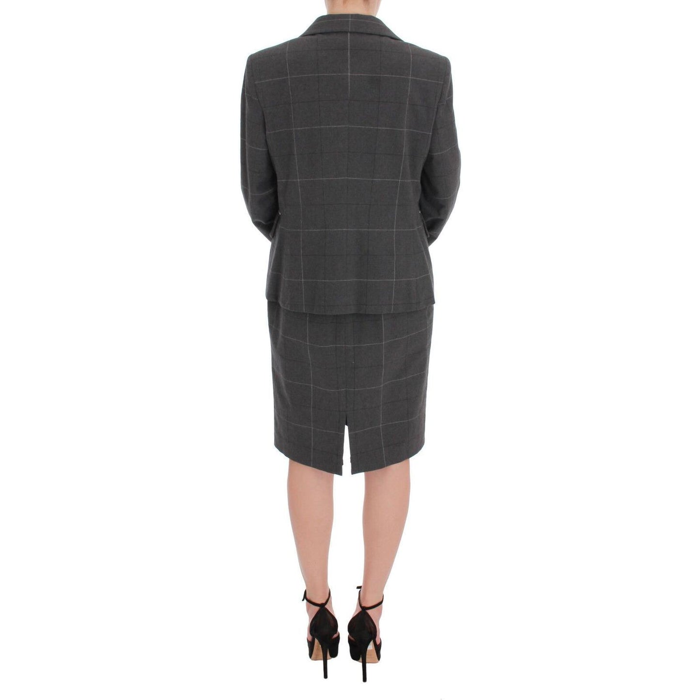 BENCIVENGA Gray Checkered Cotton Blazer Dress Set Suit Skirt Suit