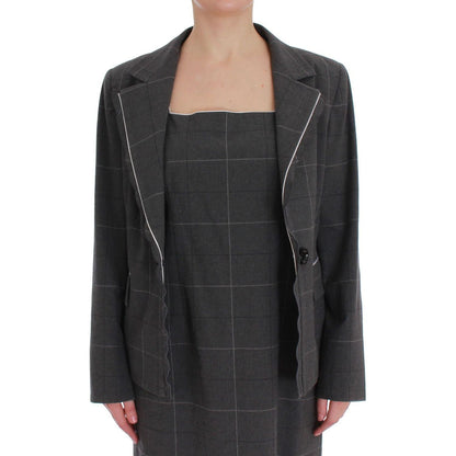 BENCIVENGA Gray Checkered Cotton Blazer Dress Set Suit Skirt Suit