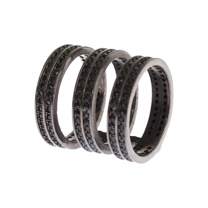 Nialaya Black CZ Rhodium 925 Silver Ring Ring