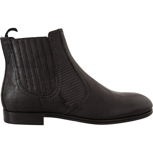 Dolce & Gabbana Black Leather Lizard Skin Ankle Boots MAN BOOTS