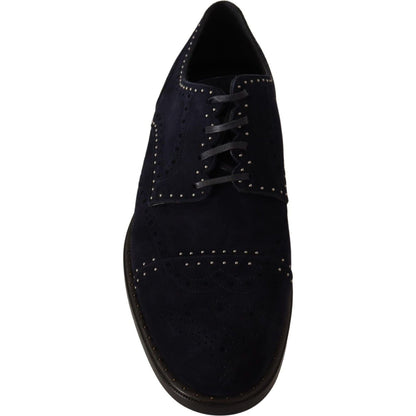 Dolce & Gabbana Blue Suede Leather Derby Studded Shoes Dress Shoes