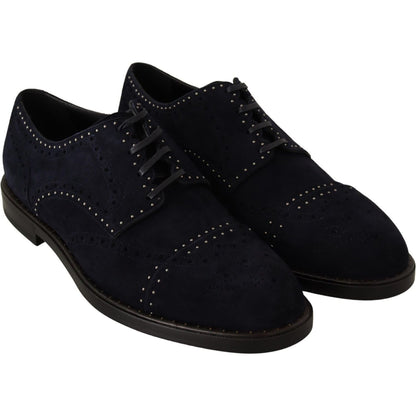 Dolce & Gabbana Blue Suede Leather Derby Studded Shoes Dress Shoes