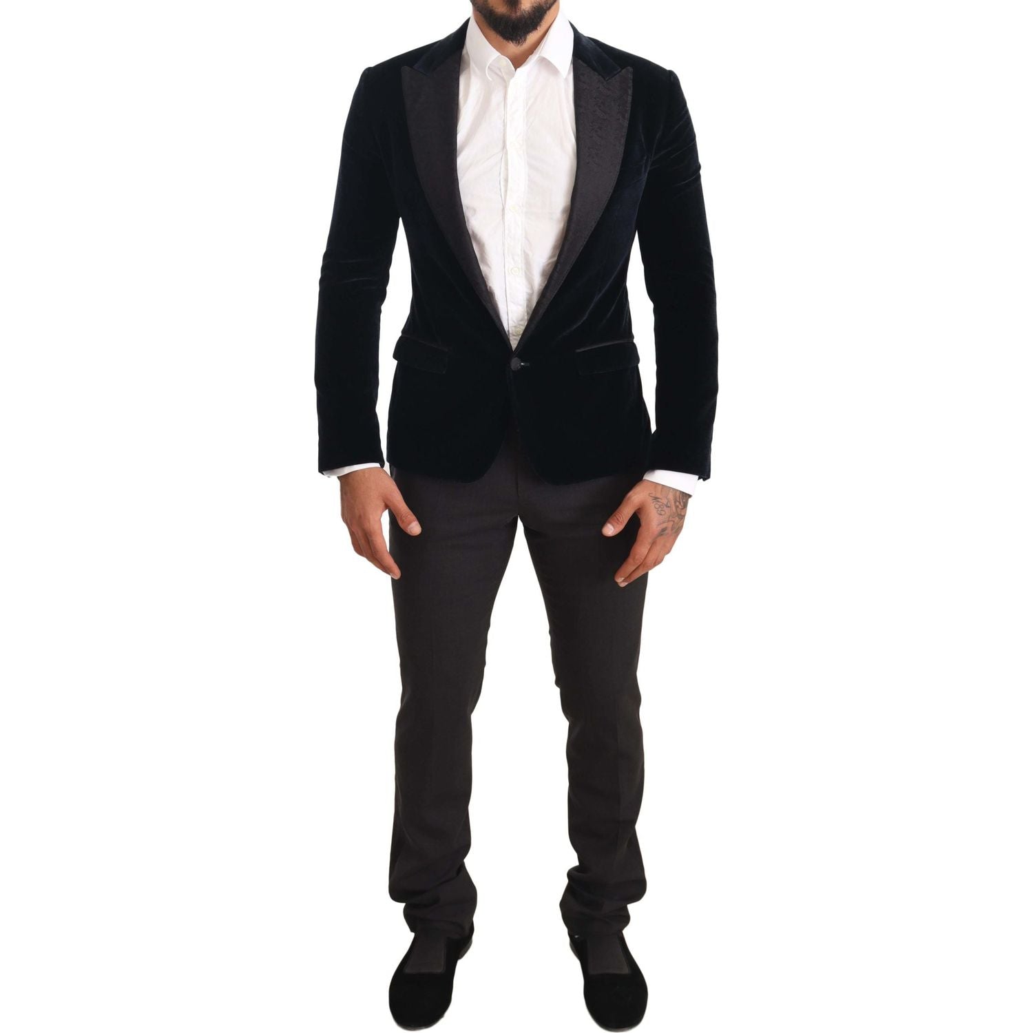 Dolce & Gabbana Blue Velvet Cotton Slim Fit Smoking Suit