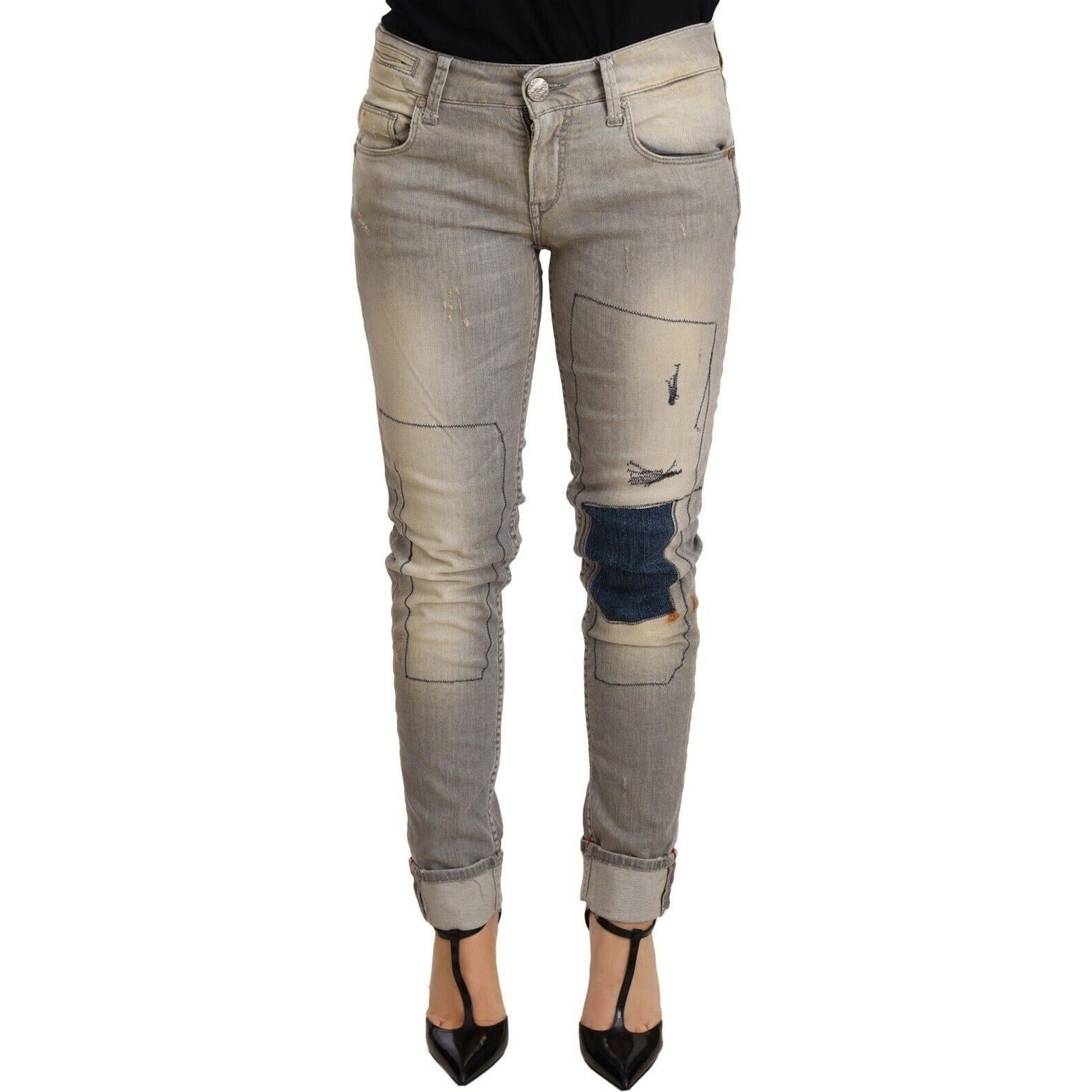 Acht Gray Cotton Slim Fit Folded Hem Women Denim Pant