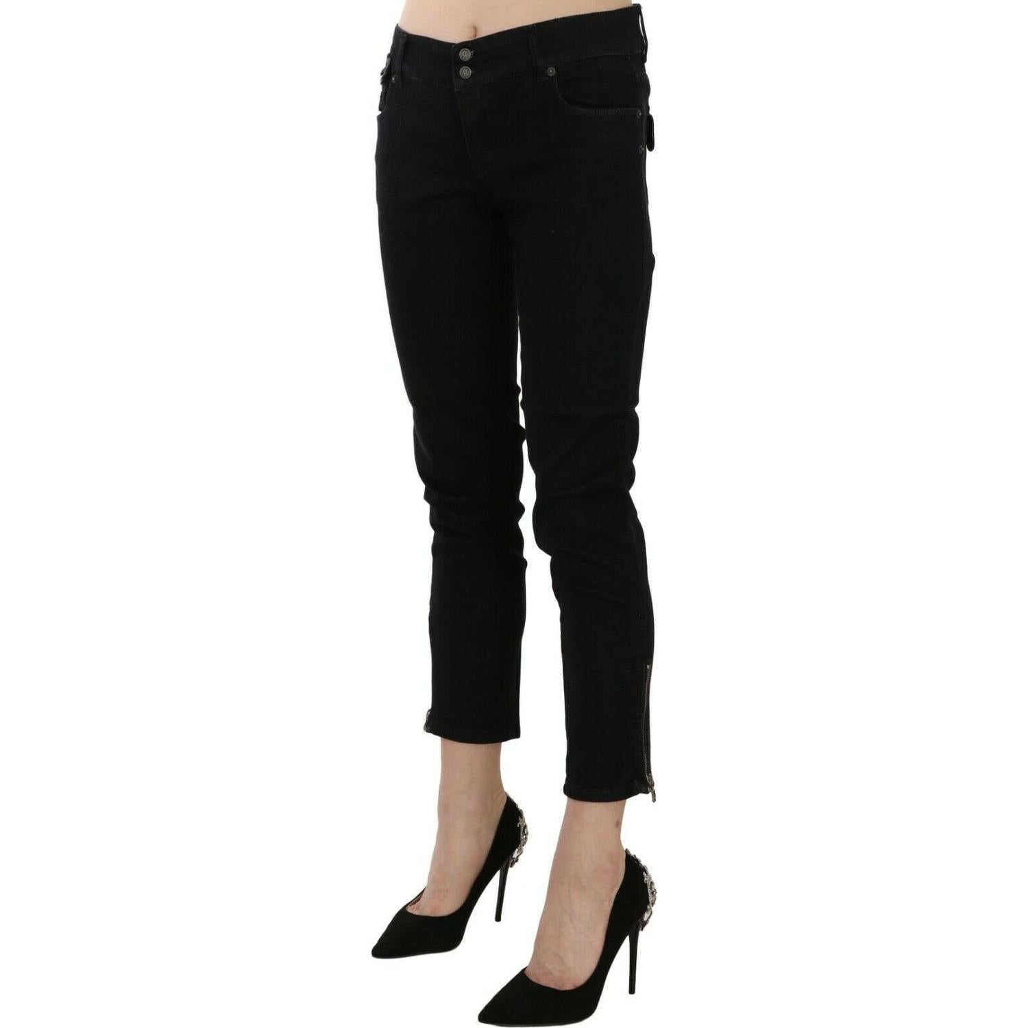 John Galliano Black Mid Waist Cropped Cut Hem Denim Casual Pants