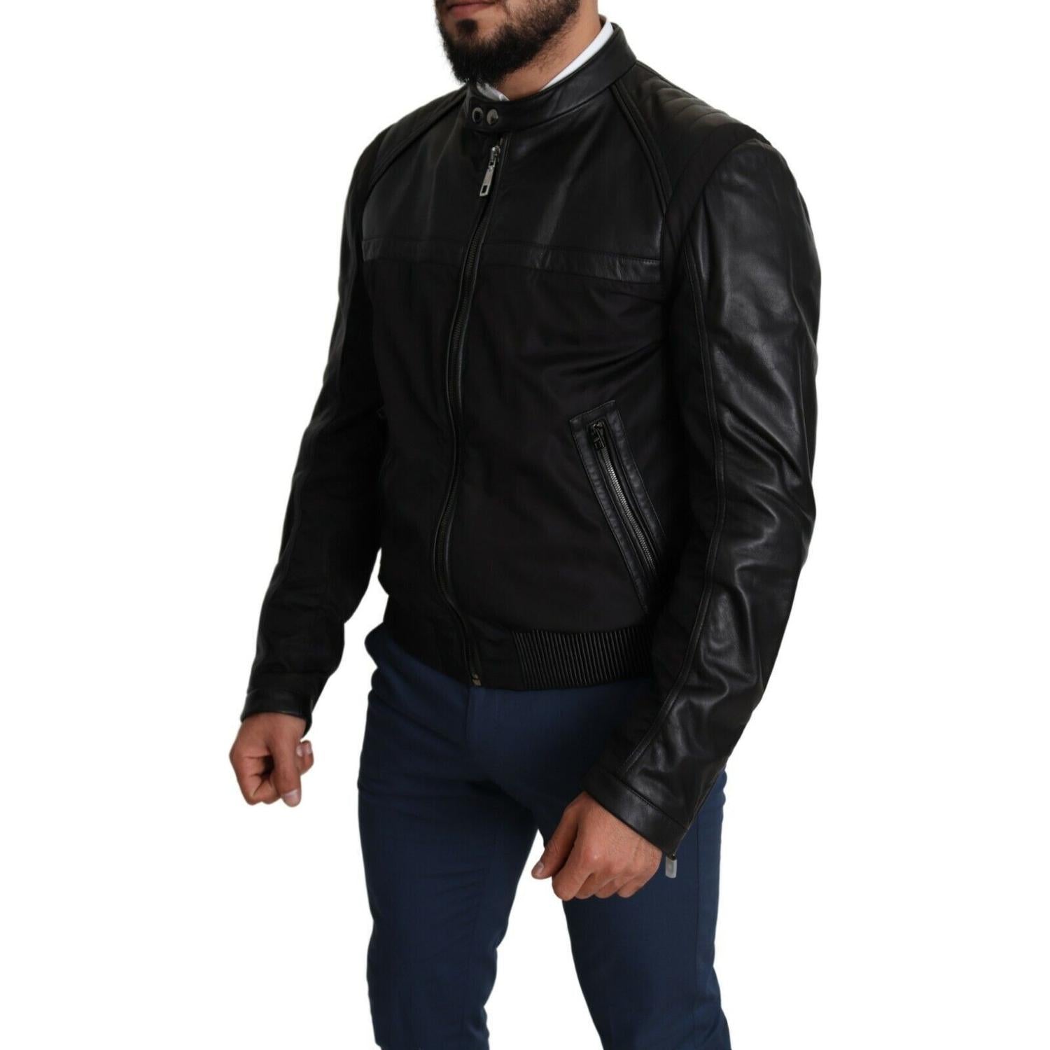 Dolce & Gabbana Black Nylon Full Zip Men Bomber Coat Jacket