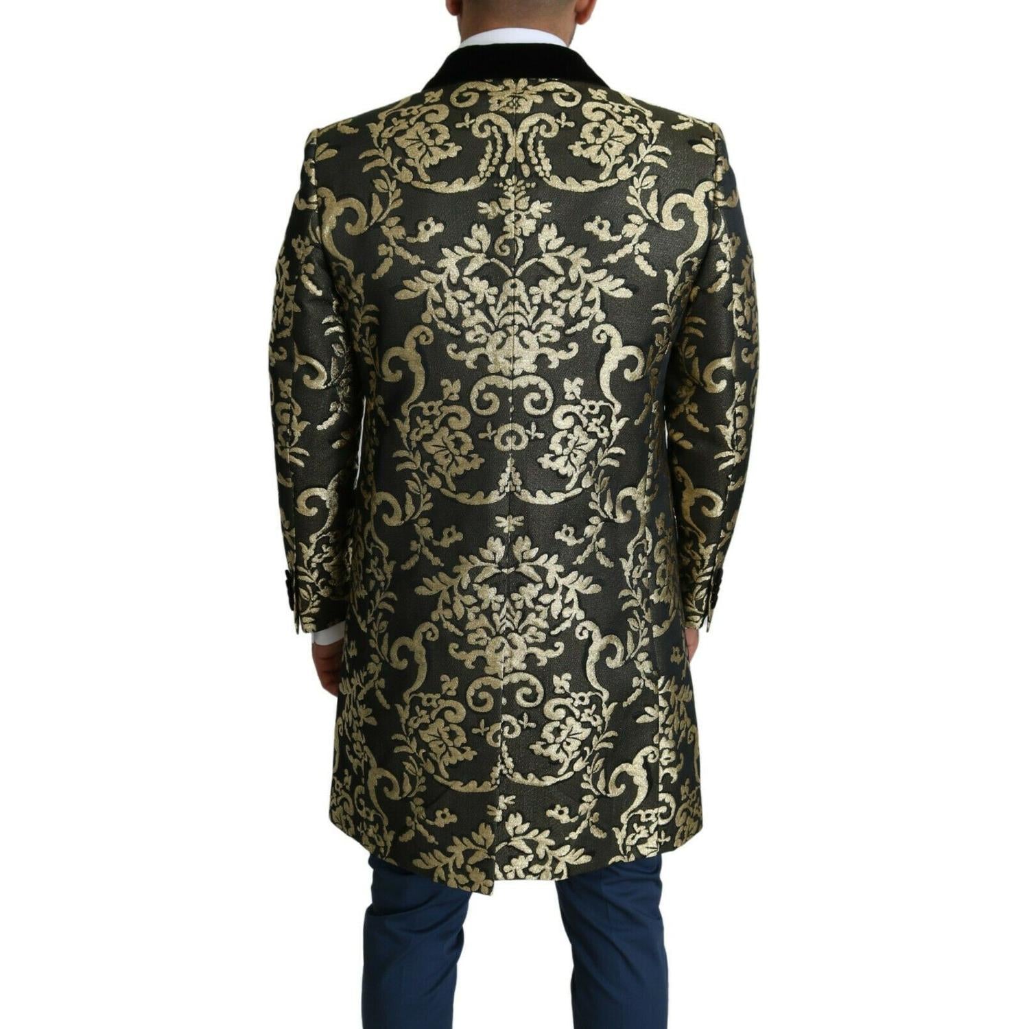 Dolce & Gabbana Black Gold Jacquard Long Coat SICILIA Jacket