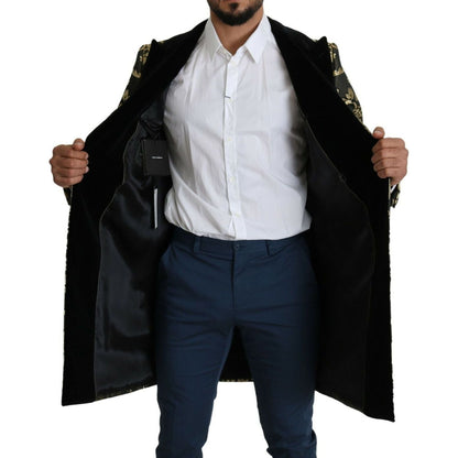 Dolce & Gabbana Black Gold Jacquard Long Coat SICILIA Jacket
