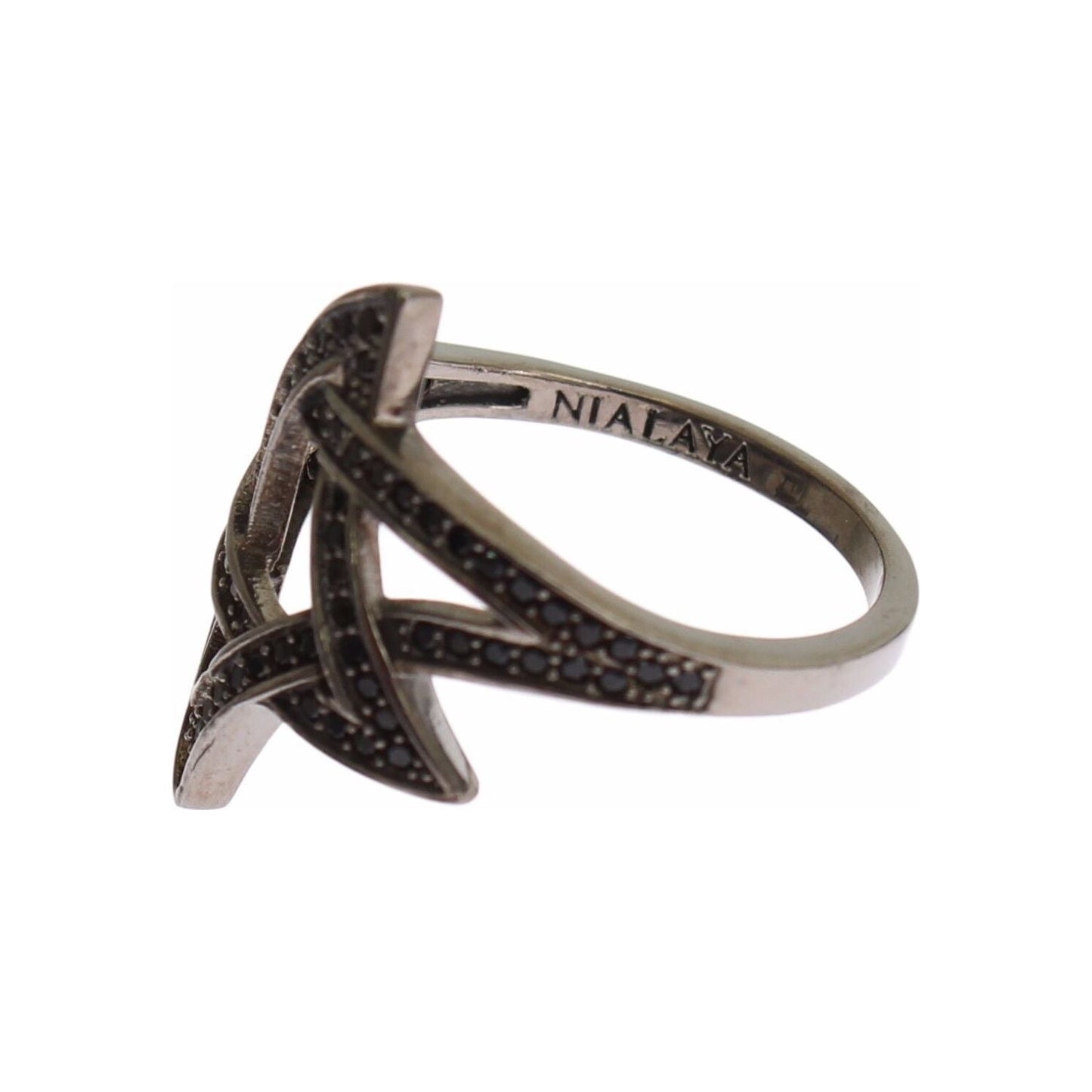 Nialaya Black CZ Rhodium 925 Silver Womens Ring Ring