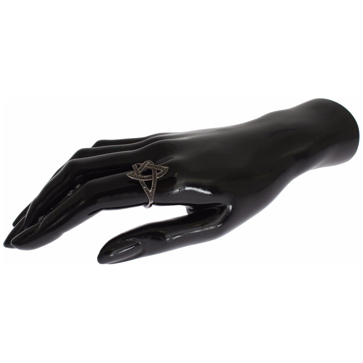 Nialaya Black CZ Rhodium 925 Silver Womens Ring