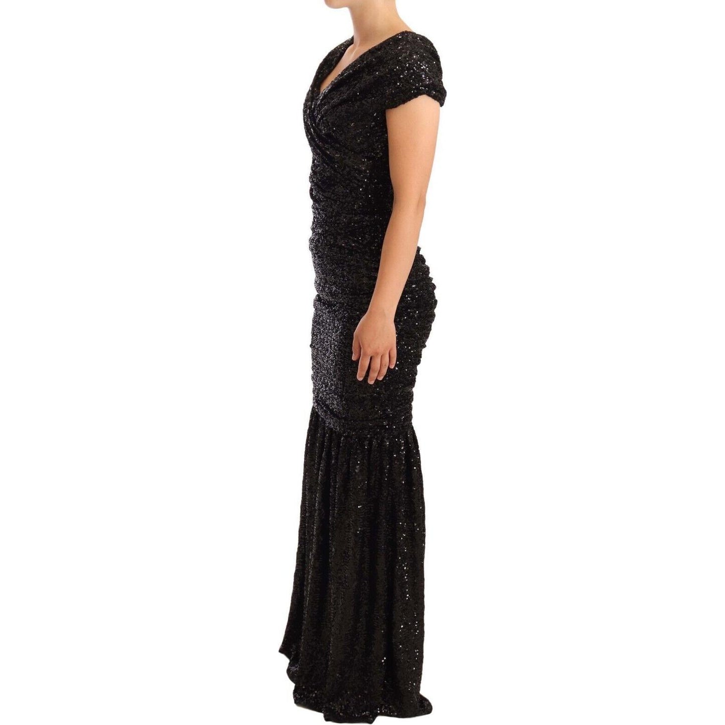 Dolce & Gabbana Black Sequined Open Shoulder Long Gown Dress WOMAN DRESSES