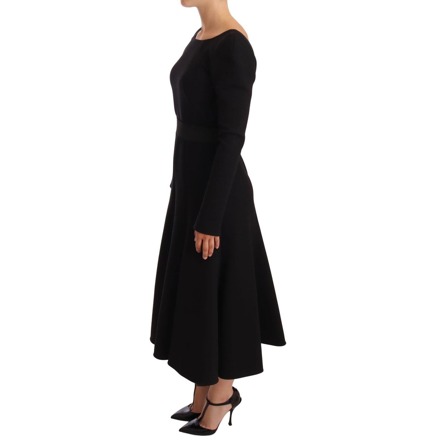 Dolce & Gabbana Black Wool Stretch Sheath Open Back Dress