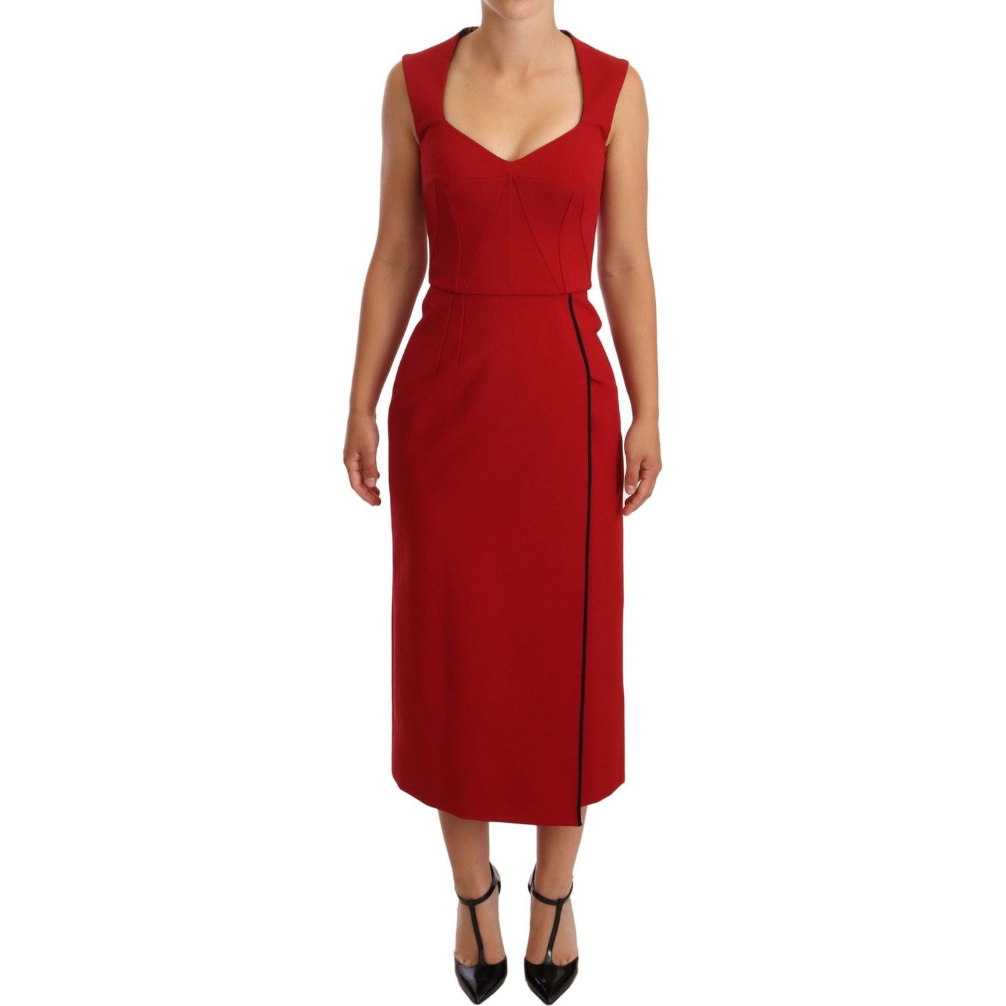 Dolce & Gabbana Red Sweetheart Sleeveless Midi Stretch Dress WOMAN DRESSES