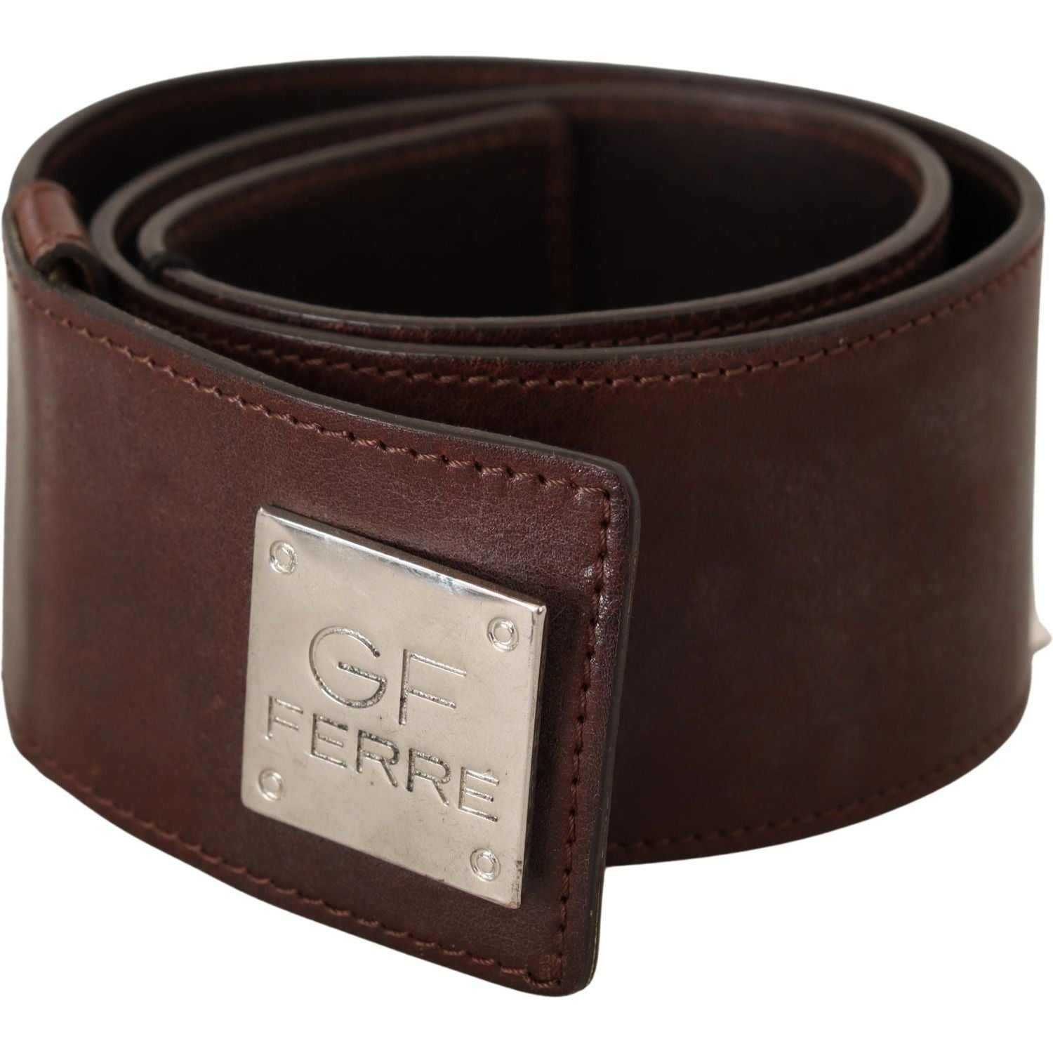 Costume National Belt Black Leather Silver Buckle Waist Belt