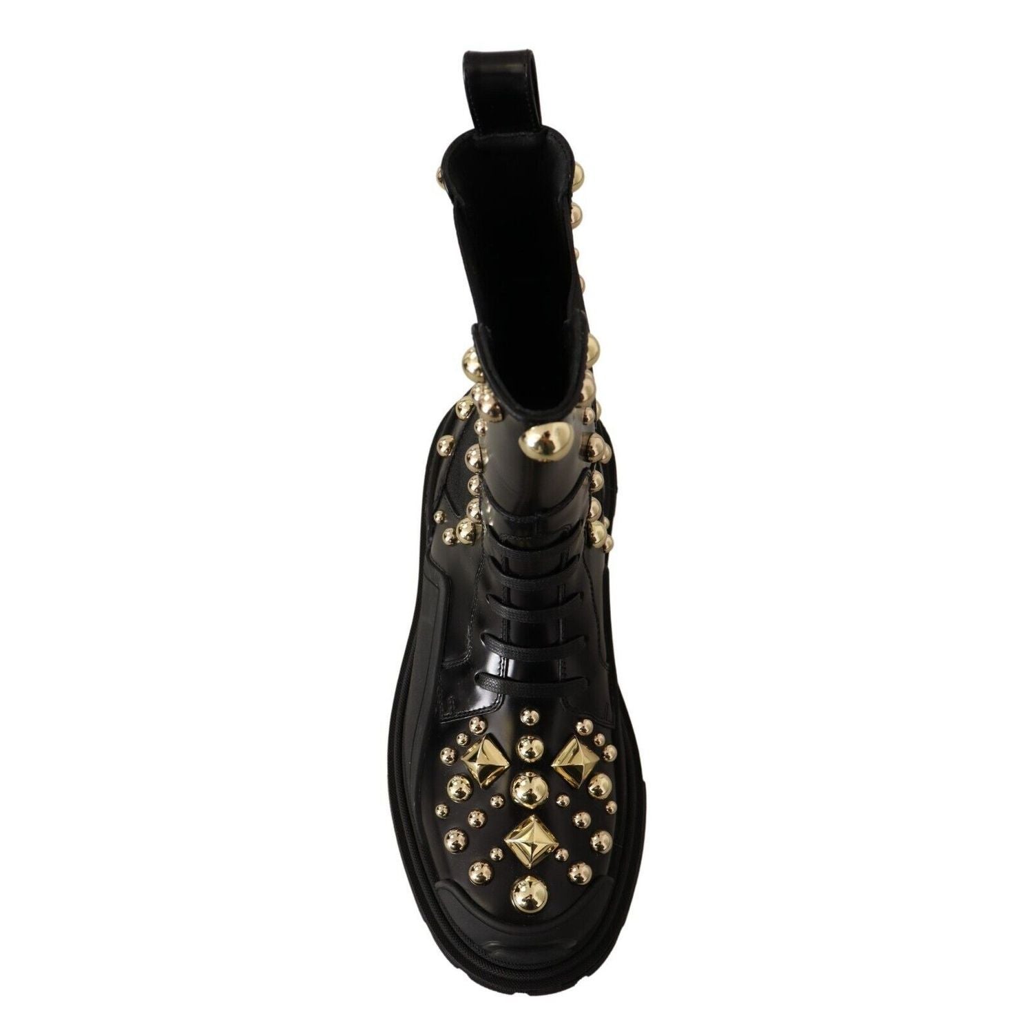 Dolce & Gabbana Black Leather Studded Combat Boots