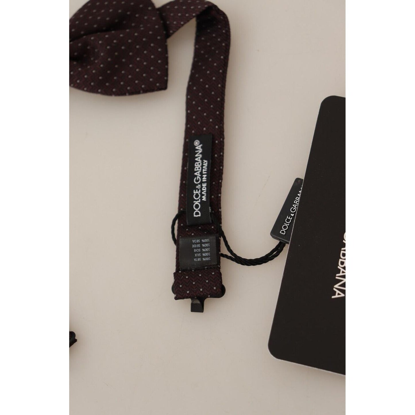 Dolce & Gabbana Brown Dotted Silk Adjustable Neck Papillon Bow Tie Necktie