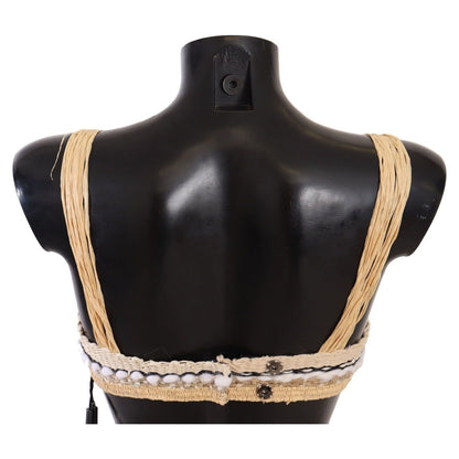 Dolce & Gabbana Beige Straw Raffia Woven Crochet Cover Up Top WOMAN TOPS AND SHIRTS