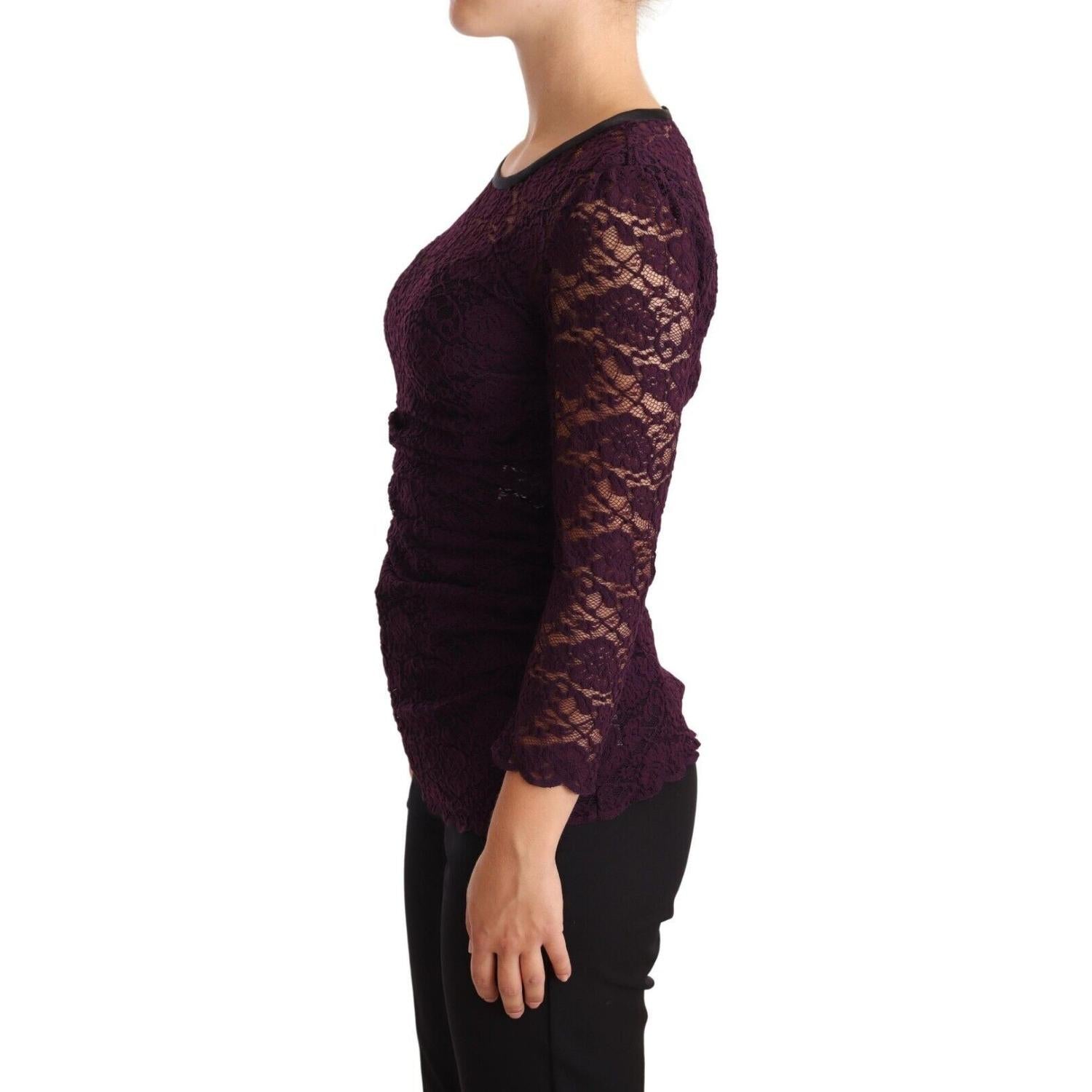 Dolce & Gabbana Purple Lace Long Sleeve Top Blouse