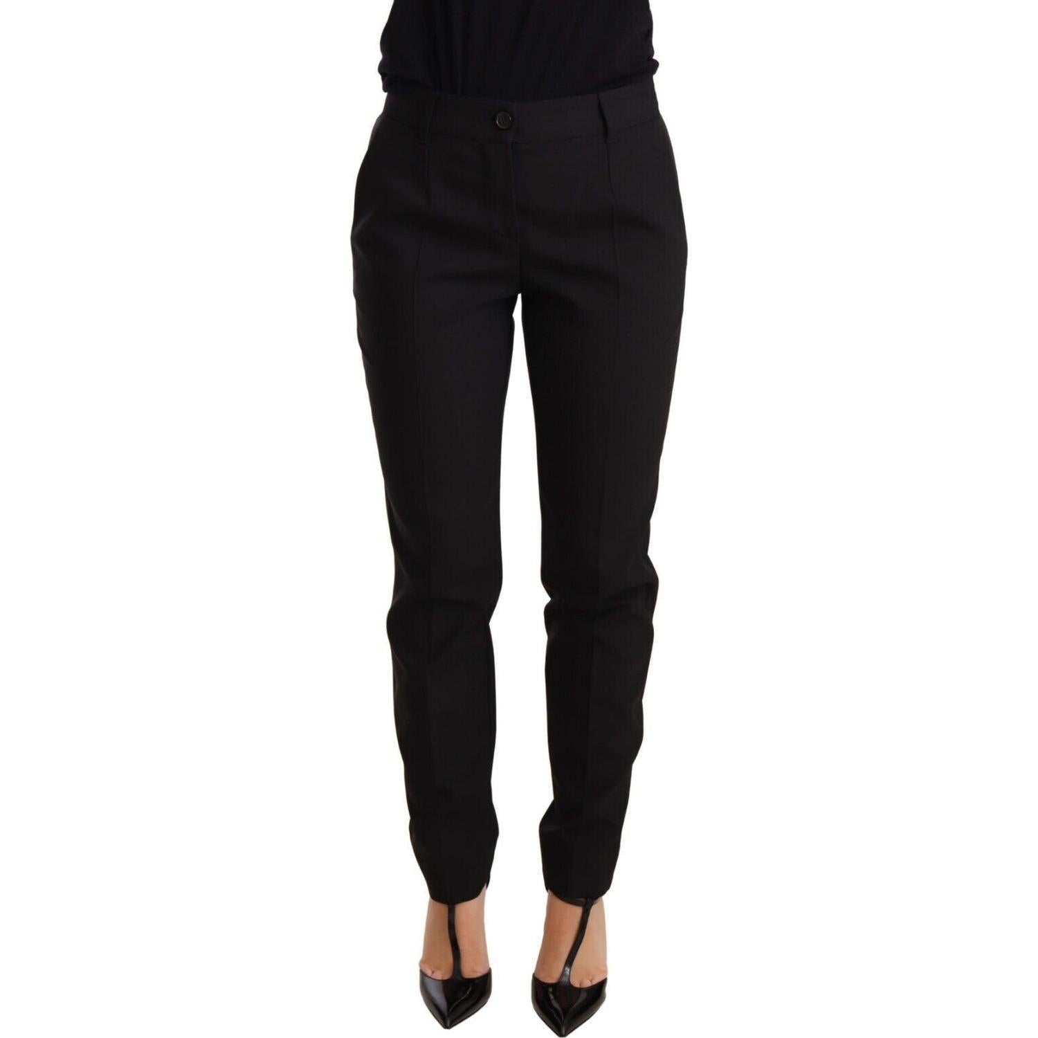 Dolce & Gabbana Black Tapered Women Trouser Virgin Wool Pants